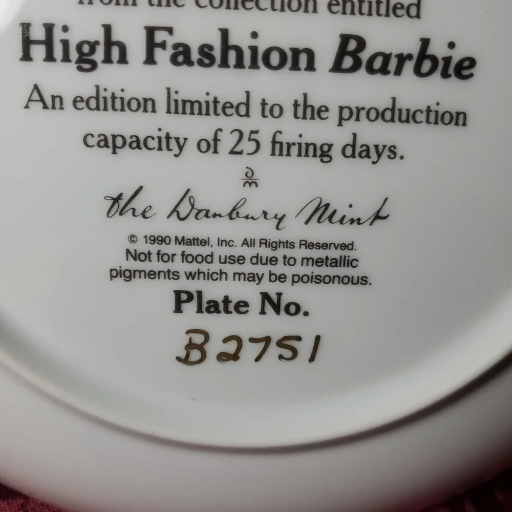 Vtg Danbury Mint Barbie High Fashion Commemorative Plate B2751 No Box
